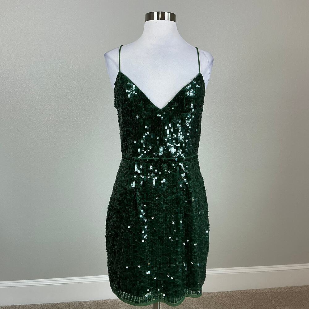 Mac Duggal 93646 Green Cocktail Party Dress Sequined V-Neck Mini Sheath Size 6 - Picture 2 of 13